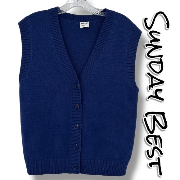 Sunday Best Navy Blue Sweater Vest Oversized Preppy Trendy Womens Size XXS - Picture 1 of 10